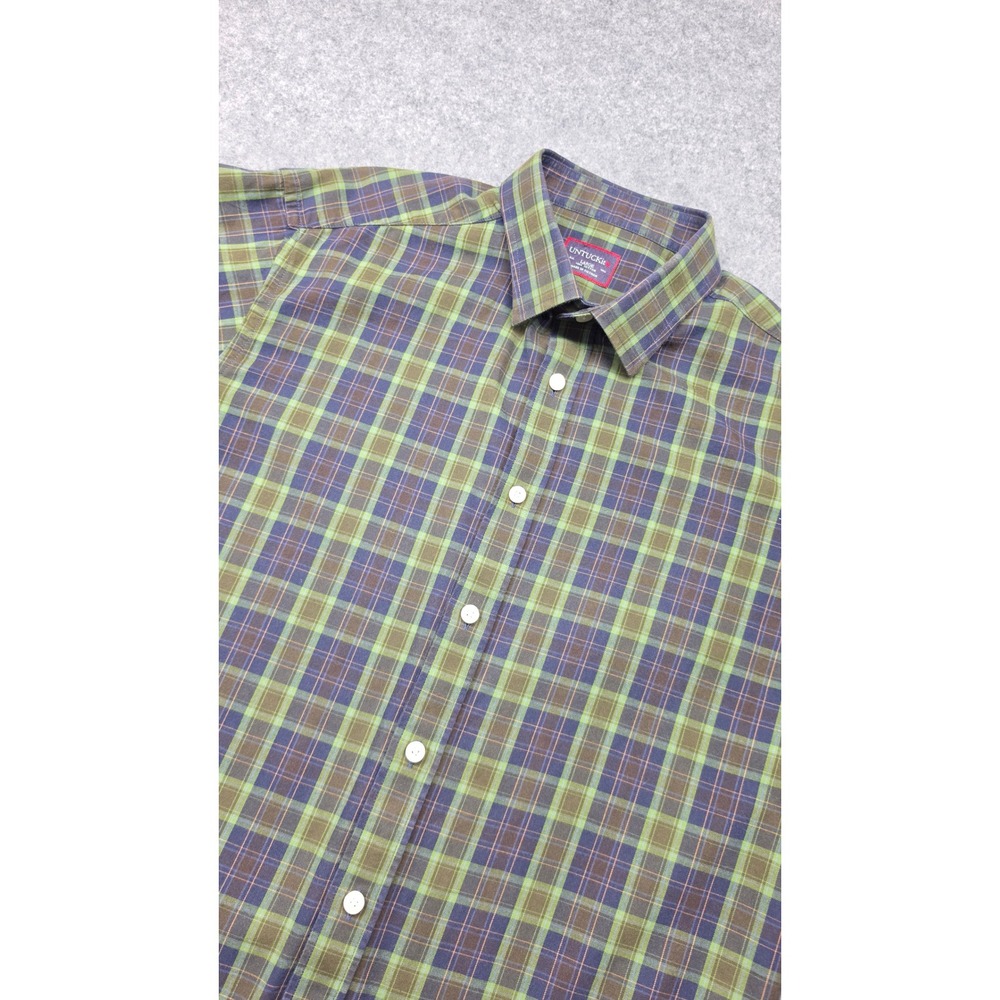 UNTUCKit Mens Large Green Blue Plaid Button Down Shirt Long Sleeve Cotton